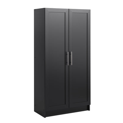 Prepac Elite Storage Accent Cabinet with Panel Doors, Black Storage Cabinet, Bathroom Cabinet, Pantry Cabinet with 3 Shelves 16.5" D x 32" W x 65" H, BSCR-1001-1