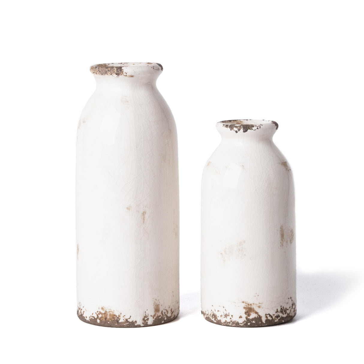 VICTOR & TERESA White Ceramic Vases Home Decor, Farmhouse Vases for Flowers, Flower Vase Set of 2, Rustic Decorative Vases for Pampas Grass, Table, Living Room, Shelf, Centerpieces, 8 inch VICTOR & TERESA