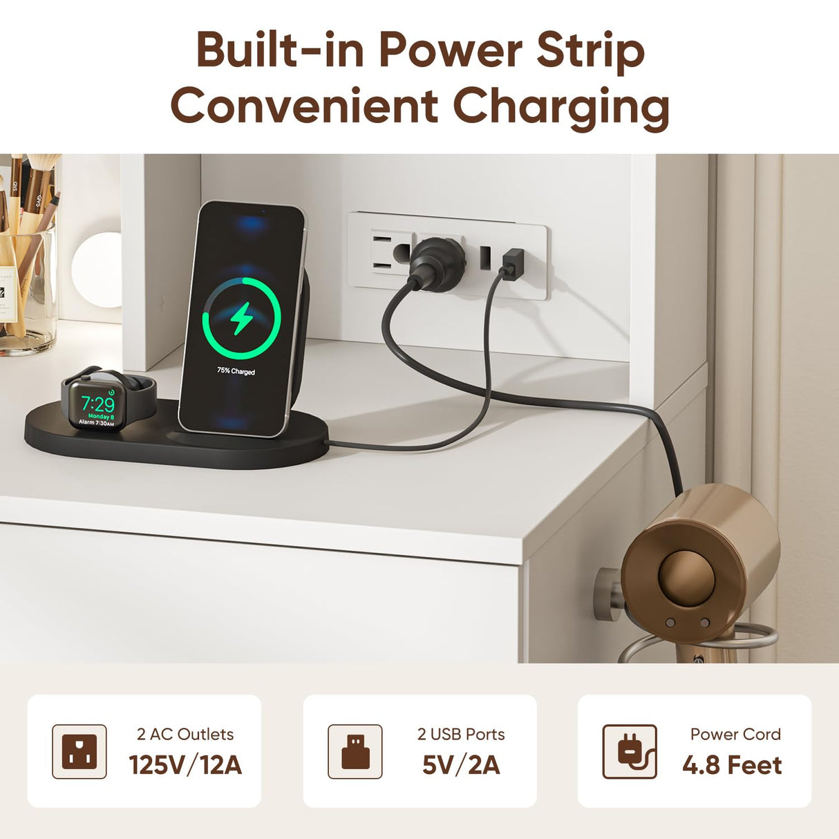 OTDMEL 37" W Makeup Vanity Desk,Vanity Desk with LED Lighted Mirror & Power Outlet,Makeup Table with 4 Drawers,3 Color Modes & Adjustable Brightness Dressing Table for Bedroom, White OTDMEL