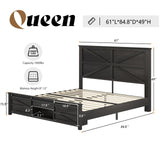 LUXOAK Farmhouse Queen Size Bed Frame with Sliding Barn Door Storage, 49" Tall Headboard Wood Bed Frame, Rustic Platform Bed Frame Wooden Slats & Metal Support, No Box Spring Needed, Deep Brown LUXOAK