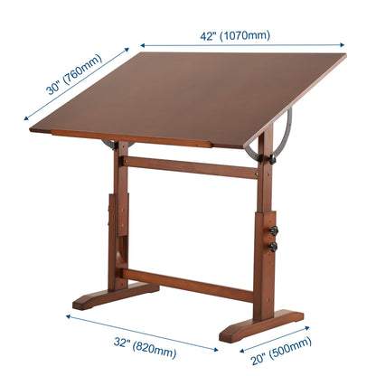 VISWIN 30" x 42" Extra-Large Artist Drafting Table, Adjustable Height & Angle, Solid Pine Wood Drawing Table, Art Table for Adults, Tilts Flat, Craft Table for Painting, Writing, Reading - WoodArtSupply