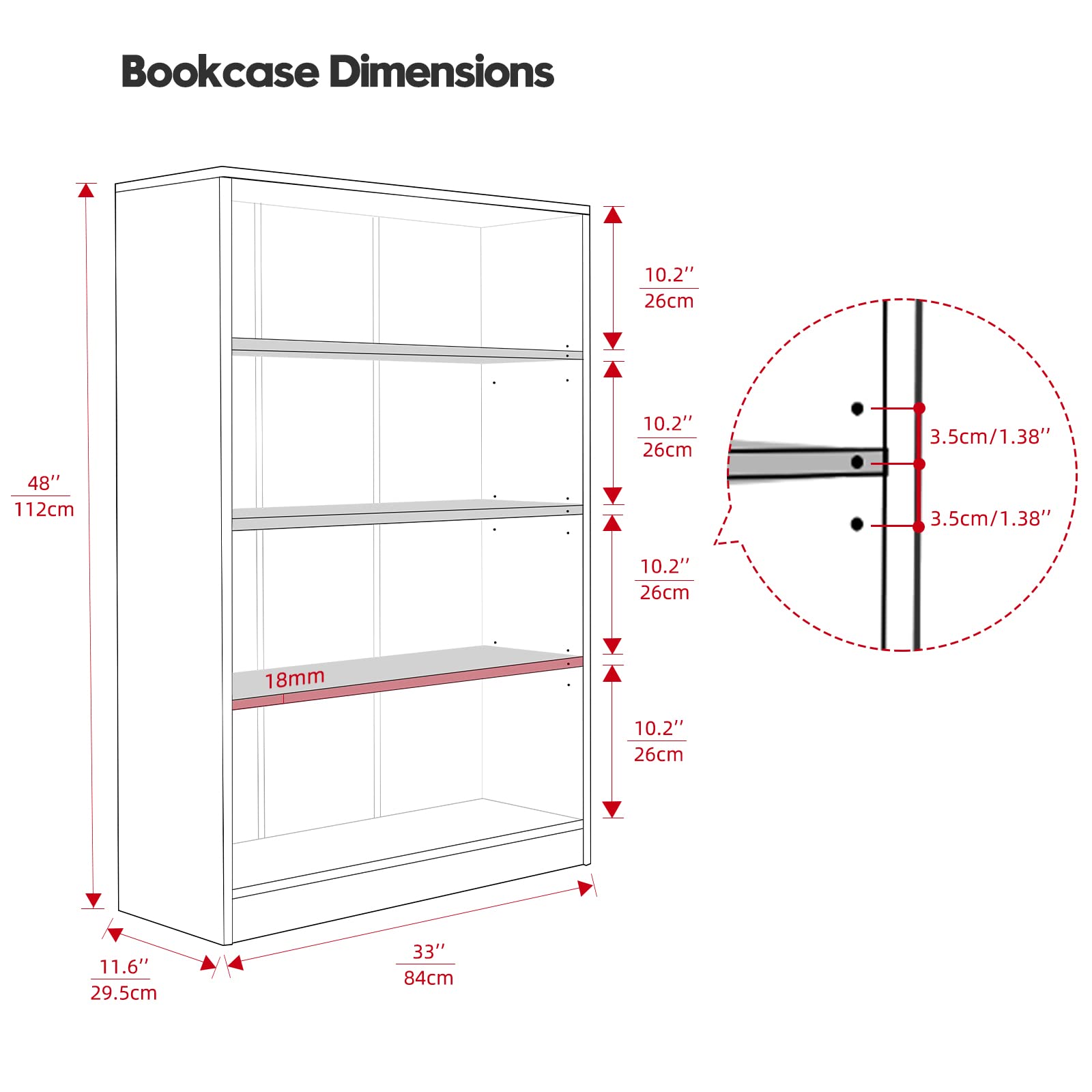 Sunon Cherry 4-Shelf Freestanding Wooden Bookcase for Home and Office - WoodArtSupply