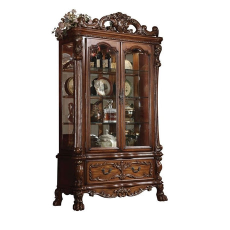 Acme Dresden 2-Door Curio Cabinet with Claw Leg in Cherry Oak Wood Acme