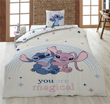 Aymax Stitch & Angel Magic Bedding Set, Single Reversible Duvet Cover 140 x 200 cm + Pillowcase 65 x 65 cm Aymax