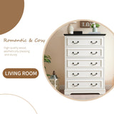 systemktesm Farmhouse 5 Drawers Dresser for Bedroom, 46" Tall Modern Chest of Drawers with Metal Handle, Rustic Dresser TV Stand, Wood Drawer Organizer for Bedroom, Living Room, Hallway (White) systemktesm
