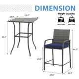 JOIVI 3 Piece Patio Bar Set, Outdoor Wicker Counter Height Bar Stools and Wood Top Table Set for 2 People, Bar Height Table Bistro Set with 2 Bar Chairs and Cushions for Backyard, Balcony JOIVI