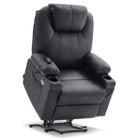 MCombo Dual Motor Large Power Lift Recliner Chair for Elderly, Lay Flat Lift Chair with Heat and Massage, Big Lift Recliner for Tall People, Faux Leather 7815 (Black, Large) MCombo