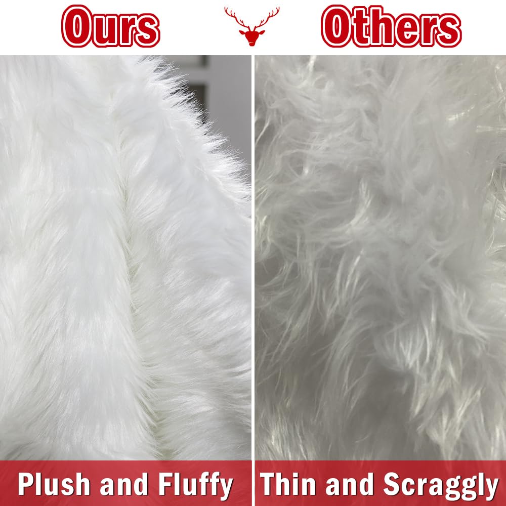 Multiwins 48 Inch Faux Fur Christmas Tree Skirt, Fluffy Plush Skirt for Christmas Tree, White Christmas Tree Rug Skirt Perfect for Christmas Party Decorations multiwins