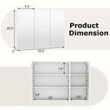 Tangkula Mirrored Medicine Cabinet, Large Wide Wall Mounted Storage Cabinet with 3 Mirror Doors & Adjustable Shelf, Hanging Bathroom Organizer, White, 34.5 x 5 x 25.5 Inches Tangkula