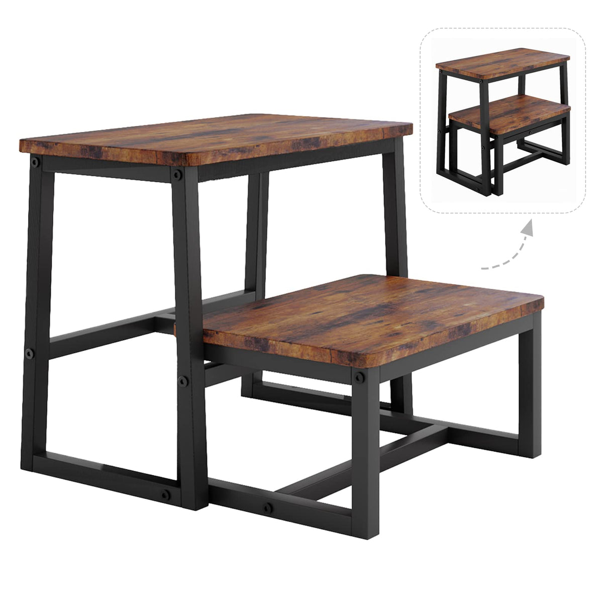 iTsst Step Stool for Adults & Kids,Holds up to 500Lb,3 in1 Heavy Duty Sturdy Wooden 2 Stepstool for Kichen/Bathroom/High beds, Metal Frame, Non-Slip Pads iTsst