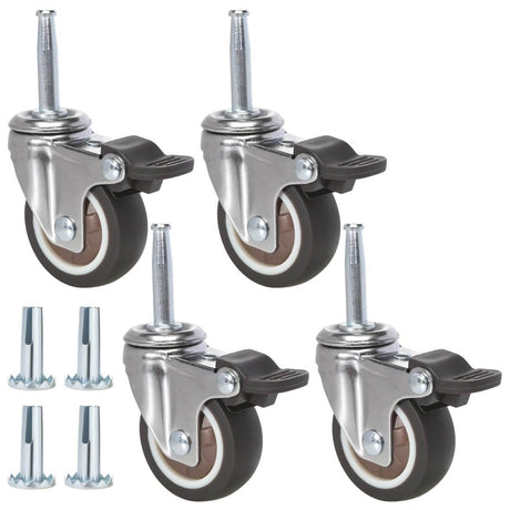 JGJC 2 inch Stem Rubber Caster Wheels, Swivel Casters Set of 4 with Brake, Ball Bearings Castor Wheels for Furniture with Sockets, 5/16" x 1-1/2" Grip Neck Stem Locking Casters for Furniture Legs JGJC