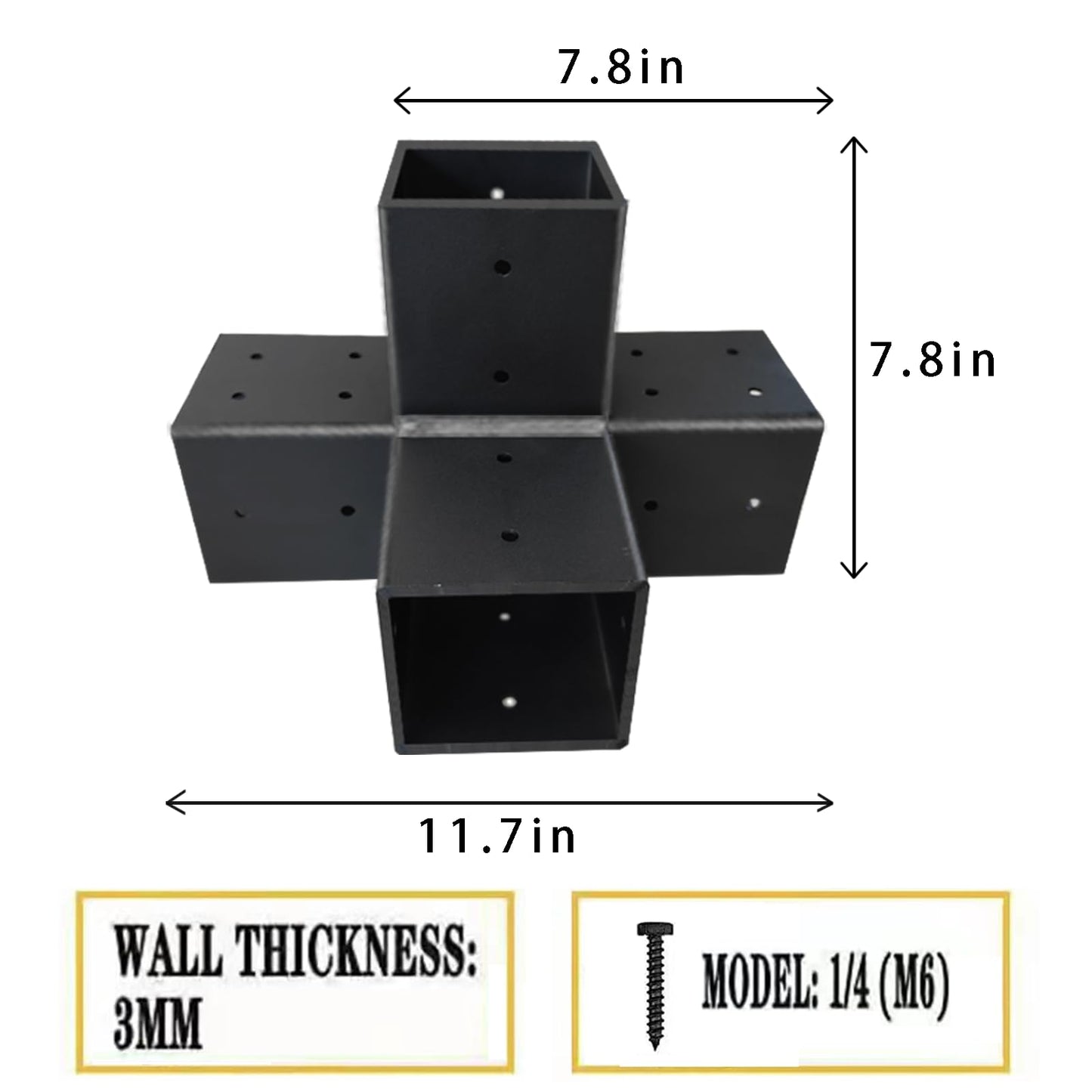 Pergola Brackets 4x4 Woodworks Pergola DIY Hardware Kit 4-Way Black Right Angle Corner Bracket for Extension Gazebo for 4x4 Inch(Actual 3.6x3.6 Inch Wooden Post, 2Pack - WoodArtSupply