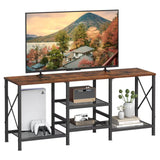 JARHETUN TV Stand for 55 Inch TV, Entertainment Center with 3-Tier Open Shelves, TV Console Table for Living Room, Bedroom, Rustic Brown JARHETUN