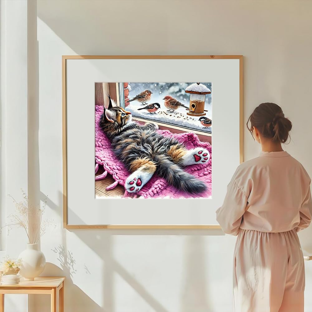 DIADAY Cat Diamond Painting Kits for Adults, 5D Full Drill Diamond Art Kits with Round Gem for Beginners, DIY Art Crafts Home Wall Decor Gift 12 x 12 Inches DIADAY