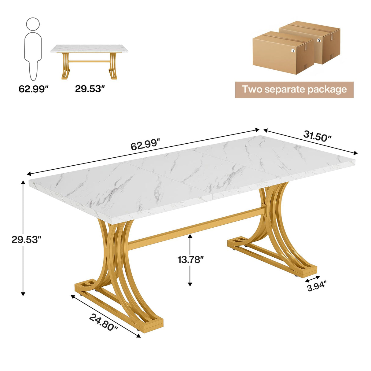 Tribesigns 10.5FT Conference Table, Modern Meeting Table for 8-10 People, Rectangle Seminar Boardroom Table for Office Conference Room with Stylish Legs (2, White + Gold) Tribesigns
