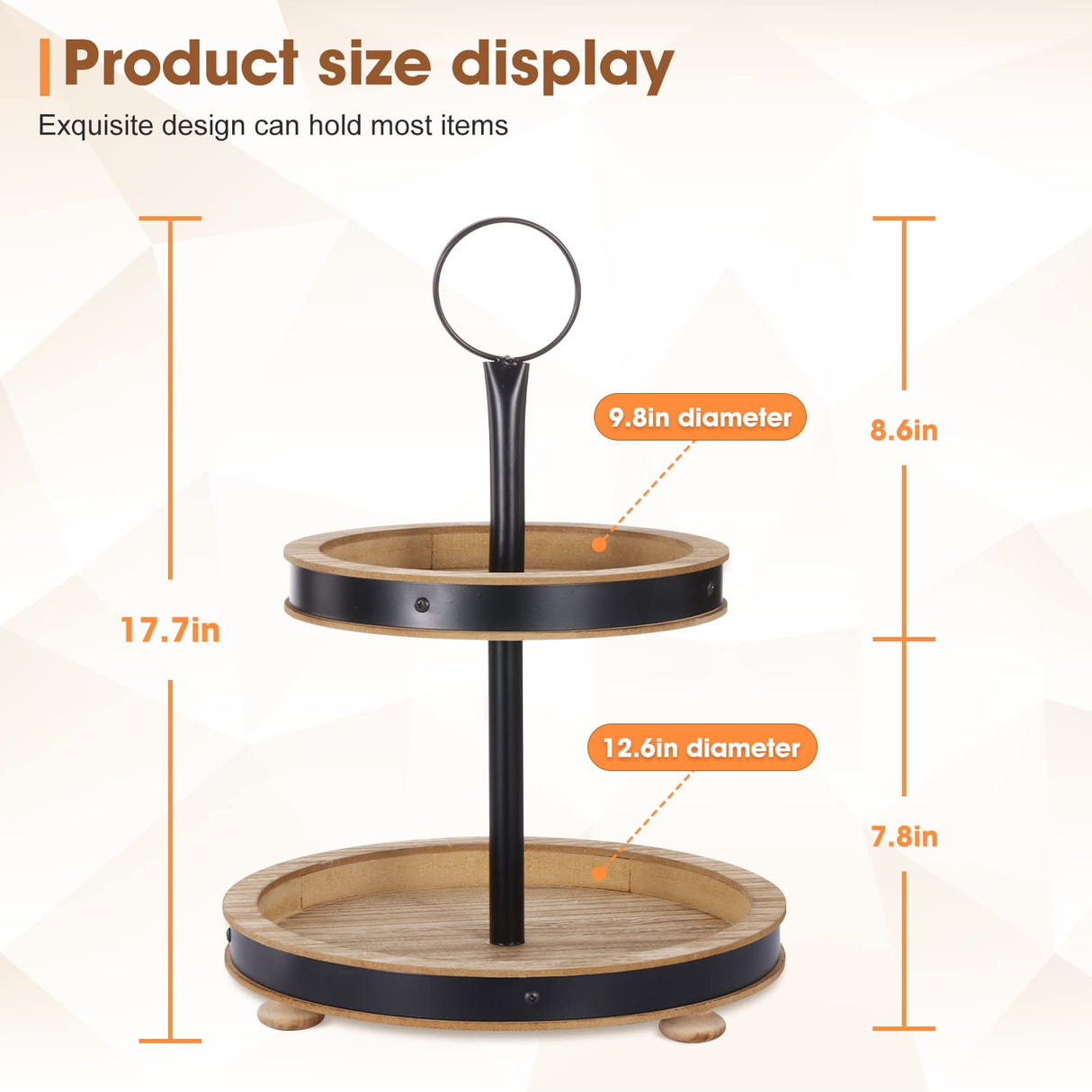 Urban Deco Wood Tiered Tray, 2-Tiered Tray Decorative Dessert Stand, Farmhouse 2 Tier Serving Tray with Metal Handle, Fruits Display Tray for Kitchen Counter, Living Room Table Urban Deco