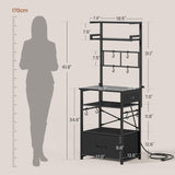Itaar 6 Tier Bakers Rack, Coffee Station with Power Outlet, Farmhouse Small Coffee Bar with Drawer for Small Space, Microwave Stand with Storage and 8 Hooks for Kitchen, Living Room (Black) Itaar