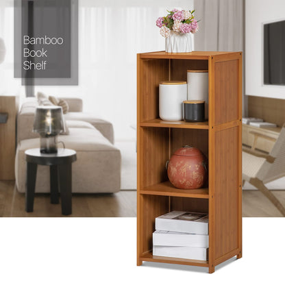 MoNiBloom Narrow Bookcase Bamboo 3 Tier Free Standing Tall Bookshelf Display Storage Shelves Space Saver for Home Living Room Study Room, Brown