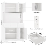 71'' Pantry Cabinet with LED Light Charging Station, kitchen storage cabinets with Microwave Stand, Freestanding Kitchen Hutch,kitchen cabinet with Open Countertop for Dining Room,Restaurant,White NUNU LAB