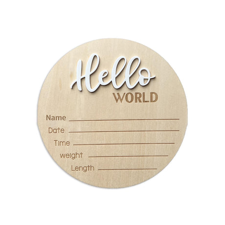 Baby Announcement Sign for Newborn Boys and Girls, 5.9 Inch Wooden Hello World Newborn Sign Birth Announcement Signs, Hello World Nursery Decor Sign Ycfish