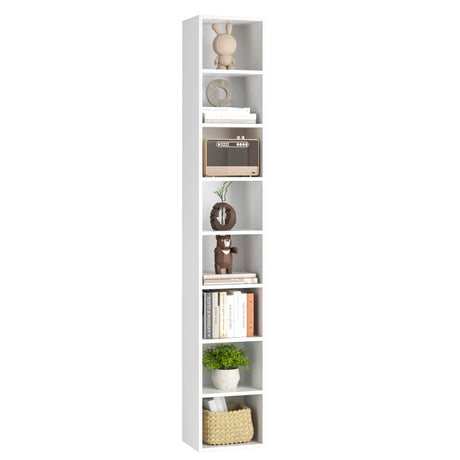 FOTOSOK 8-Tier Media Tower Rack, 11.6 X 9.3 X 70.9 Inches CD DVD Slim Storage Cabinet with Adjustable Shelves, Tall Narrow Bookcase Display Bookshelf for Home Office, White FOTOSOK