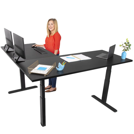 Stand Steady Tranzendesk Power Extra Large 71 Inch Electric L-Shaped Corner Standing Desk, Height Adjustable Ergonomic Corner Desk & Sit Stand Workstation, Fits 4 Monitors (Black, 71in x 71in) Stand Steady