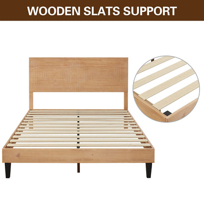 MUSEHOMEINC Mid Century Modern Solid Wood King Size Platform Bed with Adjustable Headboard - WoodArtSupply