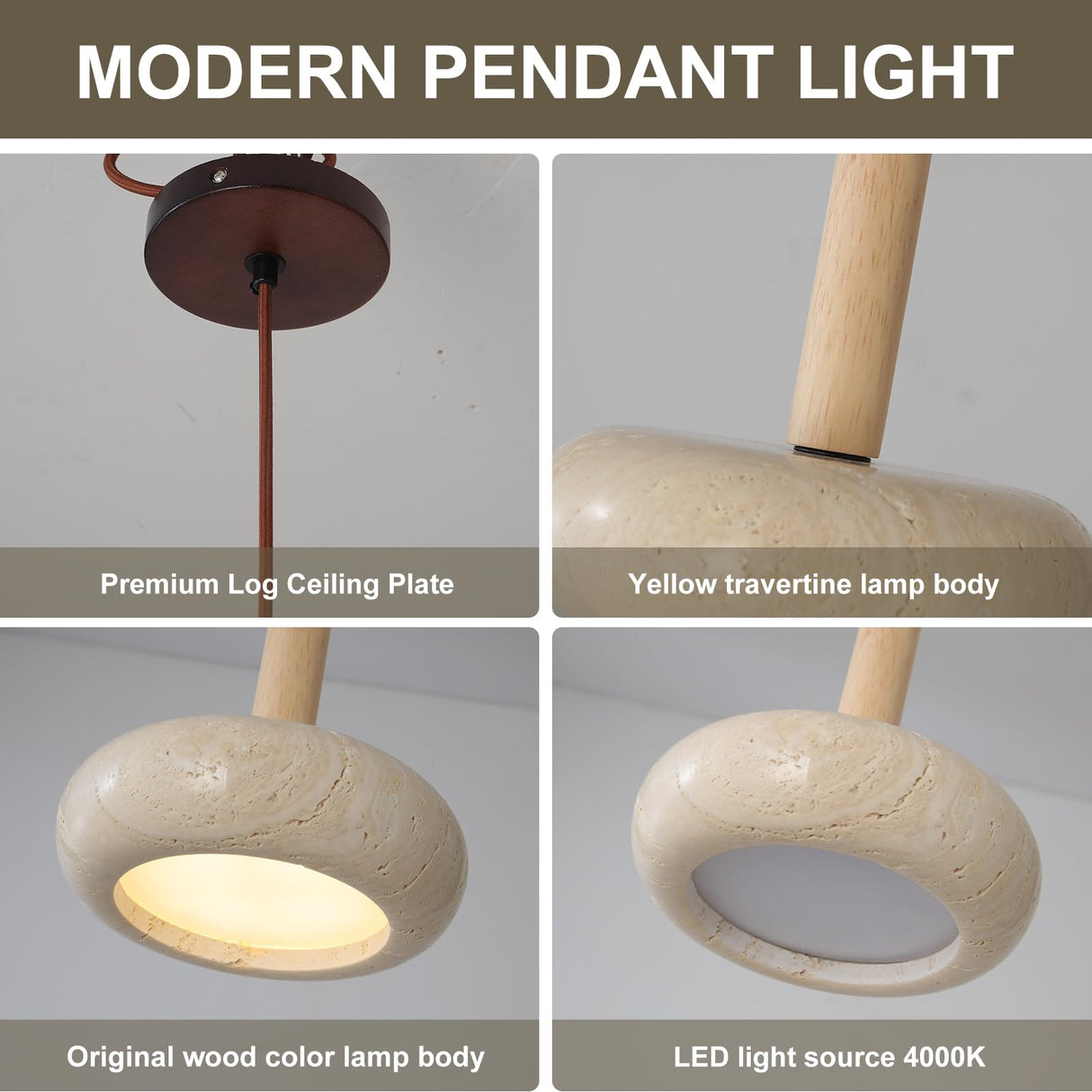 JIANTLAIUS 2PCS Japanese Wabi-sabi Style Pendant Light Round Natural Stone Shade Nordic Wood Chandelier Bedroom Bedside Light 12W for Living Dining Room Table Ceiling Hanging Lamp JIANTLAIUS