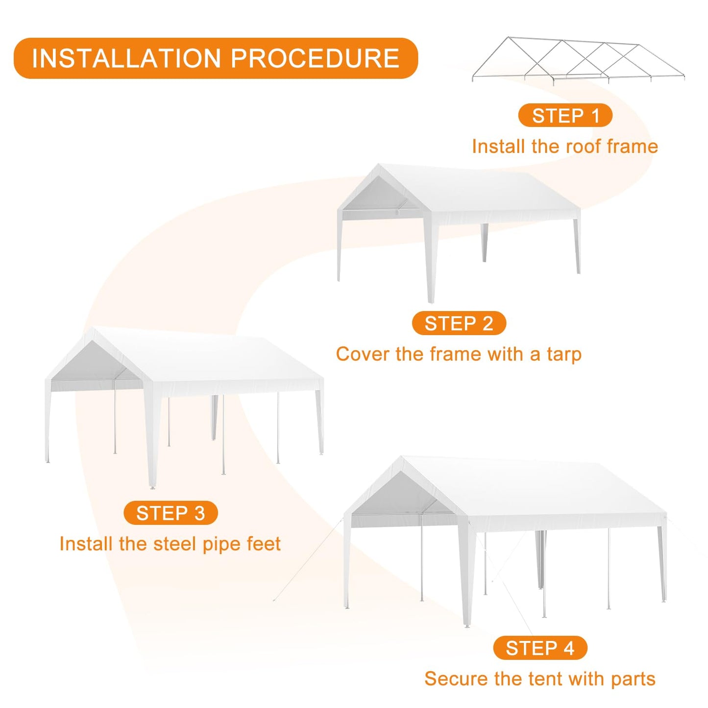 10x20ft Heavy Duty Carport with UV Resistant Canopy, Powder-Coated Steel Frame, Portable Garage Tent, Stable Carport for Car, Bike, Boat, Shelter, Party, Camping, Outdoor Storage - White