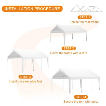 10x20ft Heavy Duty Carport with UV Resistant Canopy, Powder-Coated Steel Frame, Portable Garage Tent, Stable Carport for Car, Bike, Boat, Shelter, Party, Camping, Outdoor Storage - White