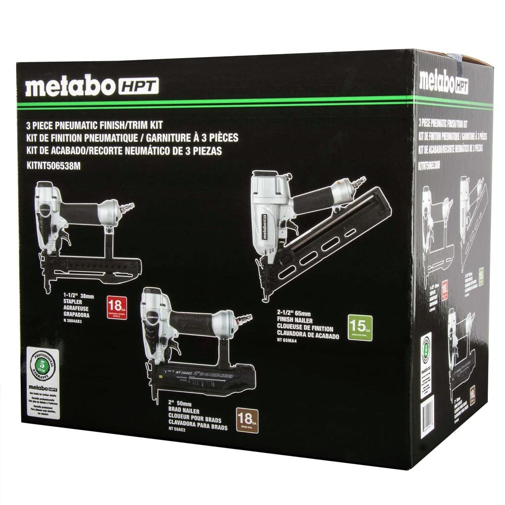 Metabo HPT KITNT506538M 18 - 15 Gauge Pneumatic 3-Tool Finish/Trim Nailers Combo Kit Metabo HPT