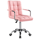 Yaheetech Desk Chairs with Wheels/Armrests Modern PU Leather Office Chair Height Adjustable Home Computer Executive Chair on Wheels 360° Swivel - Pink Yaheetech