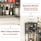 KaKaBB Metal Wall Mounted Wine Rack 2 Tier, Bar Shelves for Liquor Bottles with Glass Holder Storage, Floating Liquor Wall Shelf for Home Bar Kitchen Dining Room (Black) KaKaBB