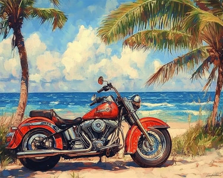 Seaside Scenery Paint by Number Kits 16 x 20 inch Canvas Harley Motorcycle DIY Painting for Kids Students Adults Beginners With Brushes Acrylic Pigment Perfect for Gift Home Decor (Without Frame) MSTINGSHUN