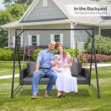 VINGLI Heavy Duty 800 LBS Wicker Hanging Porch Swing with Cushions & Chains, 5FT Outdoor Rattan Swing Bench for Garden, Yard, Lawn (Black) VINGLI