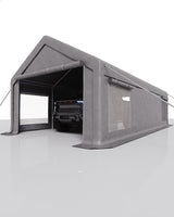GarveeLife 13x25 Ft Carport with 10 Sandbags, Car Port with 220g PE Tarp, 2 Roll-Up Doors, and 4 Windows, for Full-Size Pickups, Bass Boats, Tractors, and SUVs, Gray GarveeLife