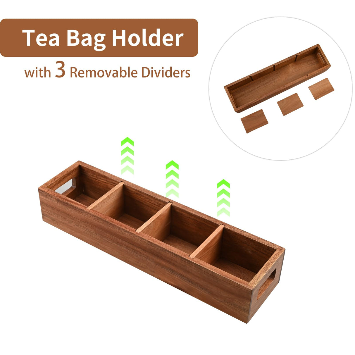 Chicvilla Acacia Wood Tea Bag Organizer with 4 Slots – Tea Bag Holder and Tea Organizer, Sugar Packet Storage for Countertops Chicvilla