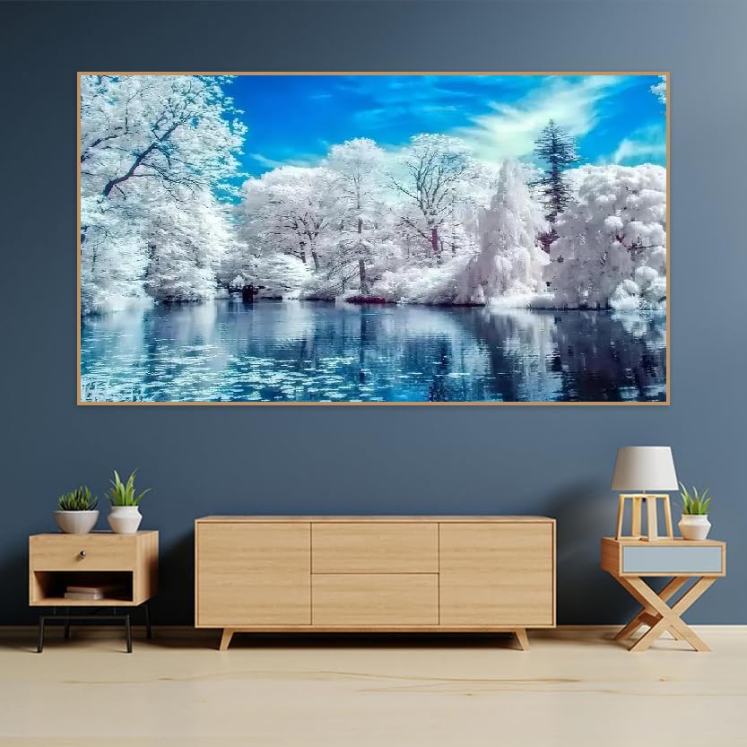 BOHADIY 5D Lake Diamond Painting, Diamonds Painting Winter Tree Kits for Adults，DIY Full Drill Crystal Rhinestone Arts and Crafts, Gem Art Paints with Diamond Home Wall Decor 27.5 X 15.7inch BOHADIY