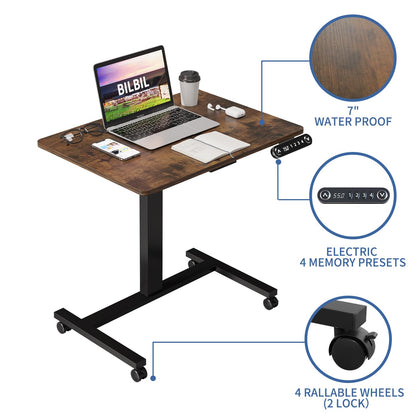 BilBil Electric Standing Desks with Lockable Wheels, 32*24 inch Height Adjustable Sit to Stand Desk, Overbed Laptop Table Desk, Mobile Rolling Desk, - WoodArtSupply