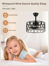 Curve Curio 19 Inch Caged Farmhouse Ceiling Fan with Lights and Remote, Rustic Industrial Fandelier Ceiling Fan Enclosed for Bedroom Curve Curio