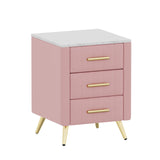 Merax Nightstand with Drawers Set of 2, Upholstered Wood Bedside End Table with Marbling Top, Pink Merax