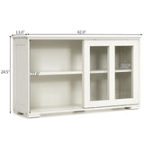 Costzon Cream White Sideboard Cabinet, 42"L x 13"W x 24.5"H, With Sliding Door Window, Wooden Cupboard Server Buffet Console Table for Home Dining Room Entryway Costzon