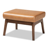 Baxton Studio Bianca Mid-Century Modern Walnut Brown Finished Wood and Tan Faux Leather Effect Ottoman Baxton Studio