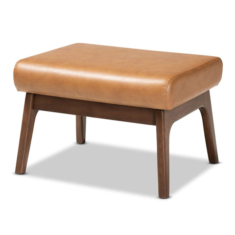 Baxton Studio Bianca Mid-Century Modern Walnut Brown Finished Wood and Tan Faux Leather Effect Ottoman Baxton Studio