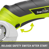 SnapFresh Cordless Electric Scissors, 4V Electric Mini Box Cutter, Carpet & Cardboard Cutter Tool with a Replacement Blade/Charger, Rotary Cutter for Cardboard Packages Leather Plastic （Green） SnapFresh