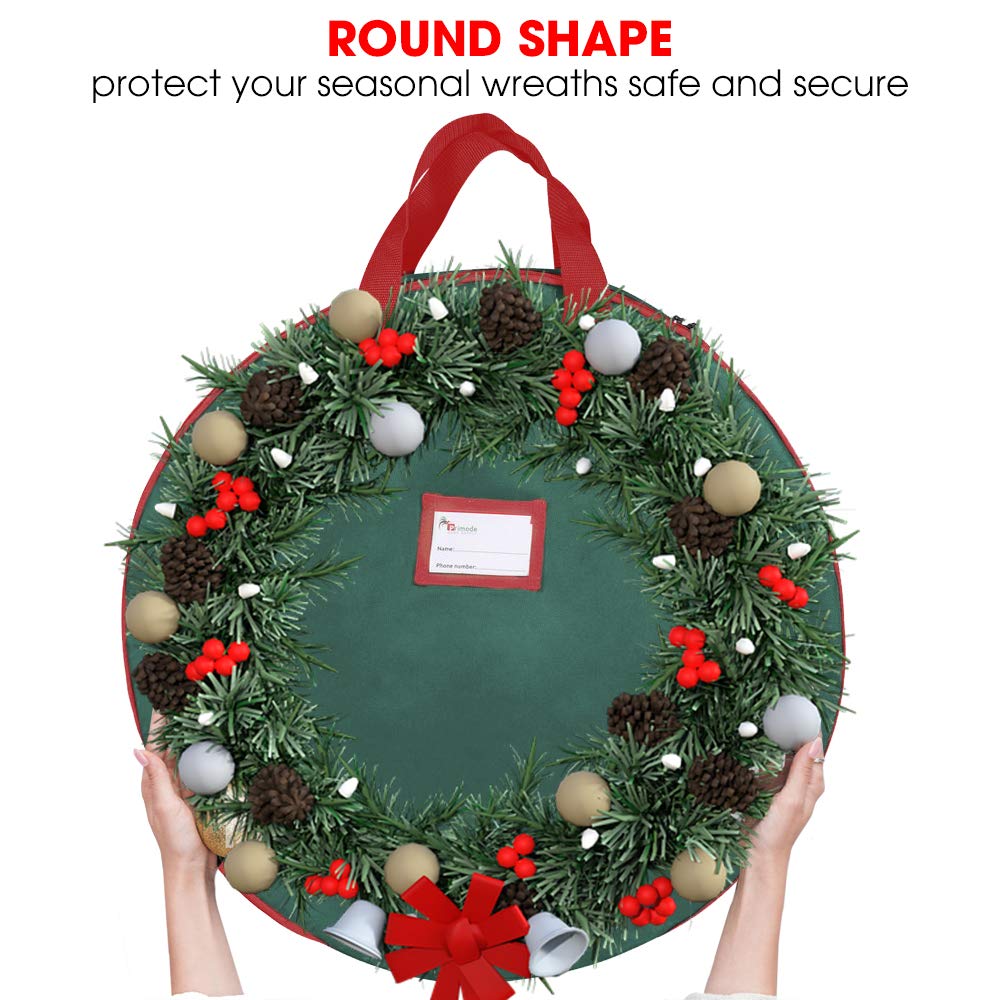 Primode Christmas Wreath Storage Bag 24"- Garland Wreaths Container with Handles - Durable 600D Oxford Polyester Material Holiday Wreaths Storage Holder 24” (Green) Primode