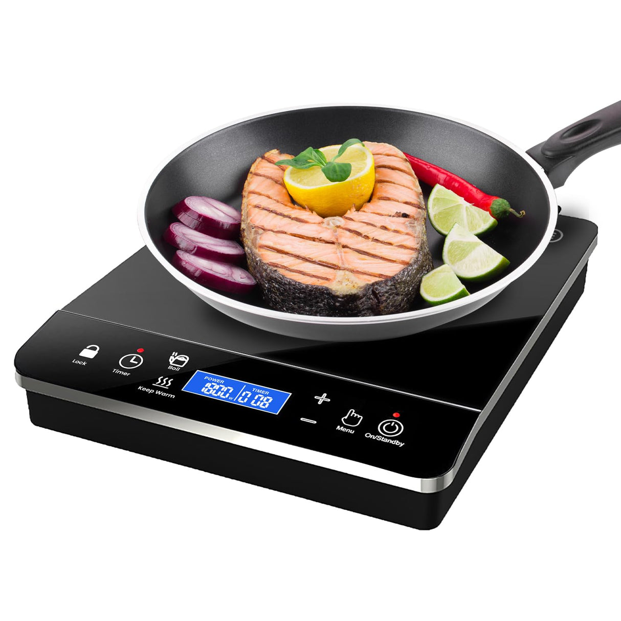 OMEO Portable Induction Cooktop Hot Plate Countertop Burner 1800 Watts Induction Burner with LCD Sensor Touch, LED Display, 10 Temperature Levels, Child Safety Lock, Auto Shutoff Function OMEO