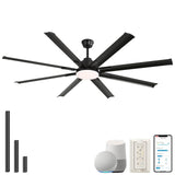 Sofucor 84 Inch Smart Ceiling Fan with Light, Large Industrial Outdoor Ceiling Fan with 8 Black Aluminum Blades, Works with App/Alexa/Google, 6-Speed Dimmable Reversible DC Motor for Living Room Patio Sofucor