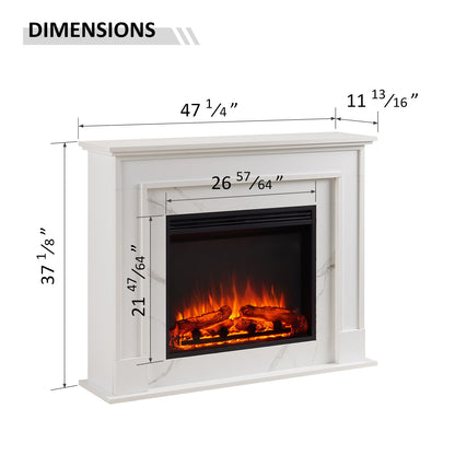 LegendFlame Fireplace Suite Cathrine, 47 Inch Mantel Surround, Cream White with Snow White Marble Finish, with 26 Inch Electric Fireplace Insert, 750W/1500W Heater, Weekly Timer, Remote Control