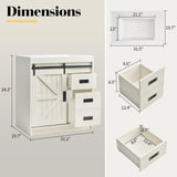 LUXOAK 31" Farmhouse Sliding Barn Door Bathroom Vanity with Sink Combo, Bathroom Vanity Cabinet with Drawers & Metal Handles, Freestanding, Distressed White LUXOAK